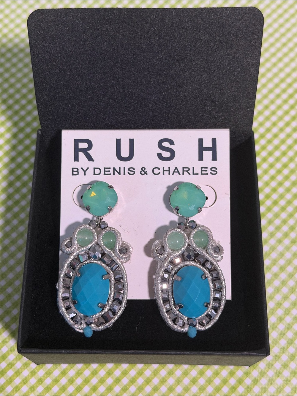 RUSH by Denis & Charles - Blue & Mint Statement Drop Earrings